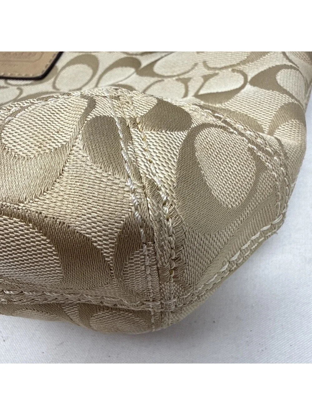 Coach Signature Monogram Crescent Shoulder Bag Beige